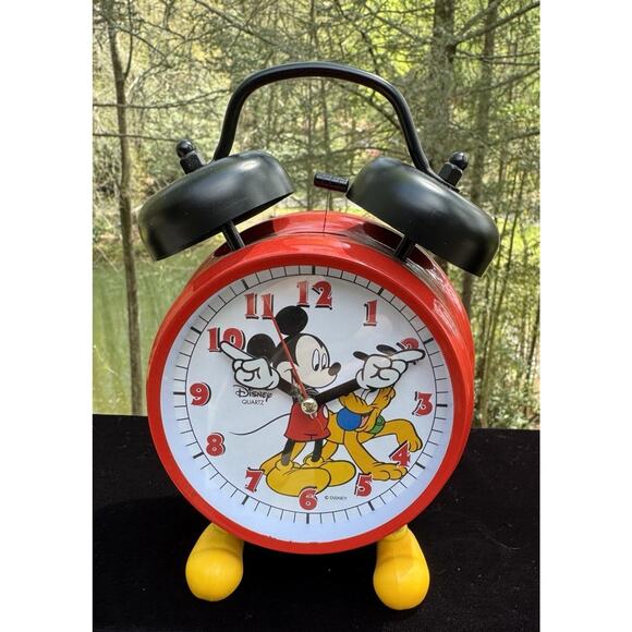 Disney Store Mickey Mouse Alarm Clock Yellow Feet, Works! Vintage HTF -DS4